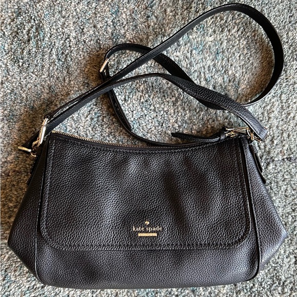 Authentic Kate Spade Crossbody Bag. Black leather, gold trim, medium size, NWOT - Picture 1 of 5